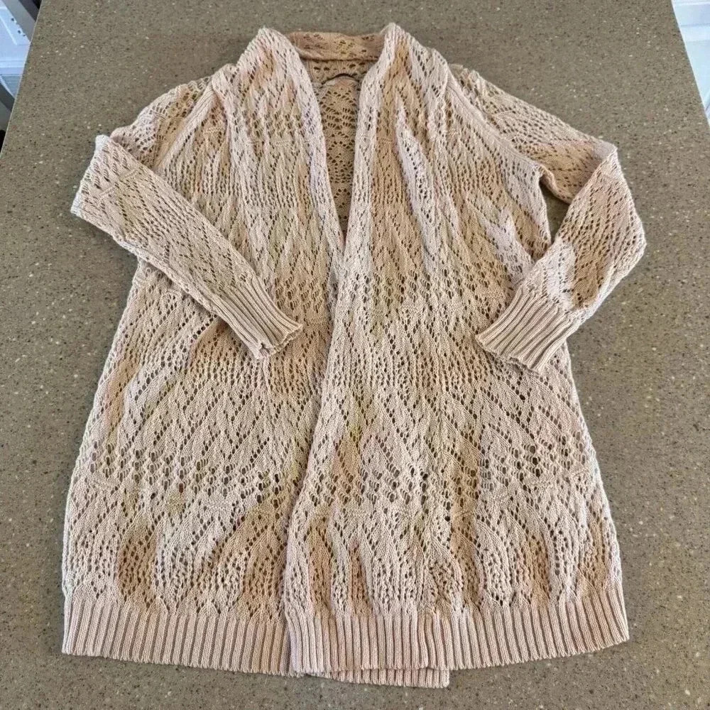 Tahari Size XS Oversized Open Knit Cardigan Sweater Top Light Pink Color